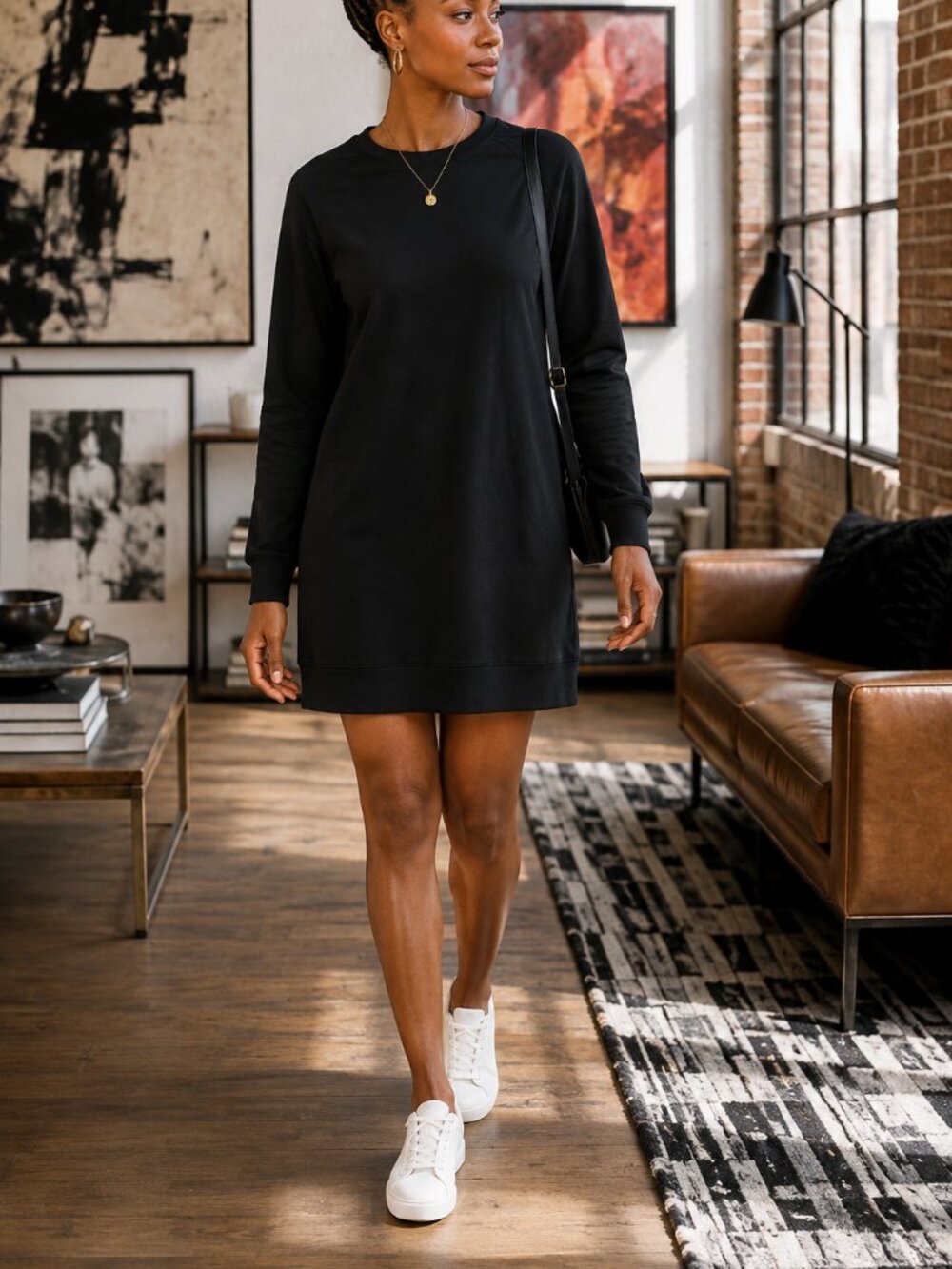 Donna Karan Mixed Media Tunic Dress NWT Medium | Black Designer Shirt Dress